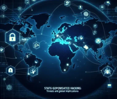 Alt text: "Diagram illustrating state-sponsored hacking activities and their global implications, highlighting various cyber threat vectors and geopolitical impacts in the context of nation-state cyber warfare."