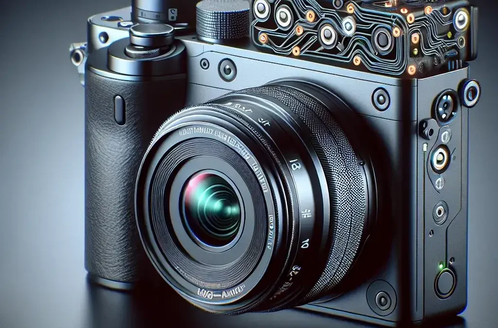 "Ilustrasi kamera mirrorless Sony terbaru dengan teknologi autofocus AI generasi baru, menampilkan desain modern dan fitur canggih untuk fotografi profesional."