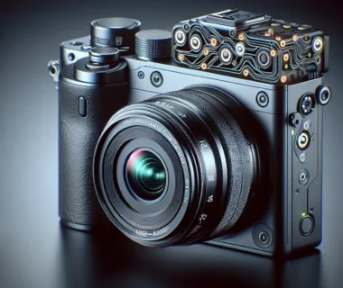 "Ilustrasi kamera mirrorless Sony terbaru dengan teknologi autofocus AI generasi baru, menampilkan desain modern dan fitur canggih untuk fotografi profesional."